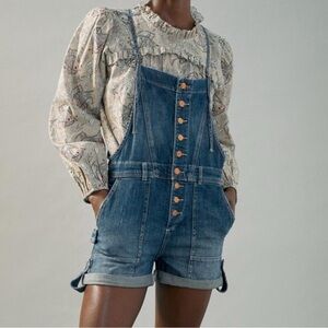 Anthropologie Pilcro Everyday Button Front Denim Short Overalls Womens Size 25